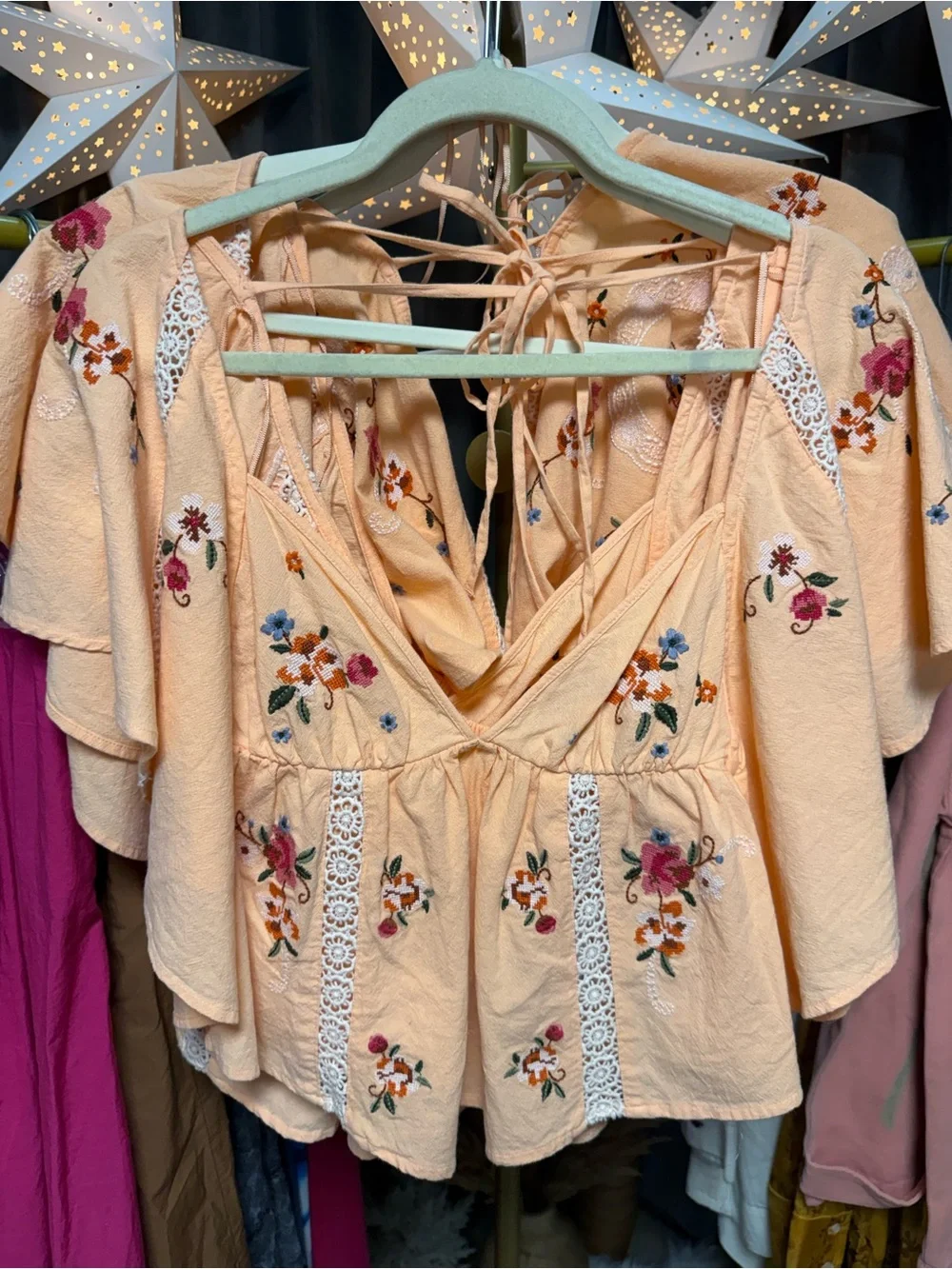 Free People Make Me Yours Embroidered Blouse- Peach combo